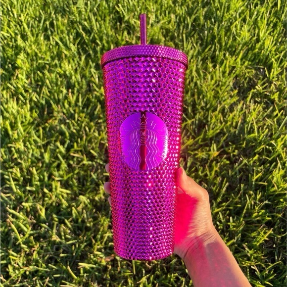 Starbucks Radiant sangria bling Pink Tumbler venti studded 24oz new cold cup - Picture 3 of 8